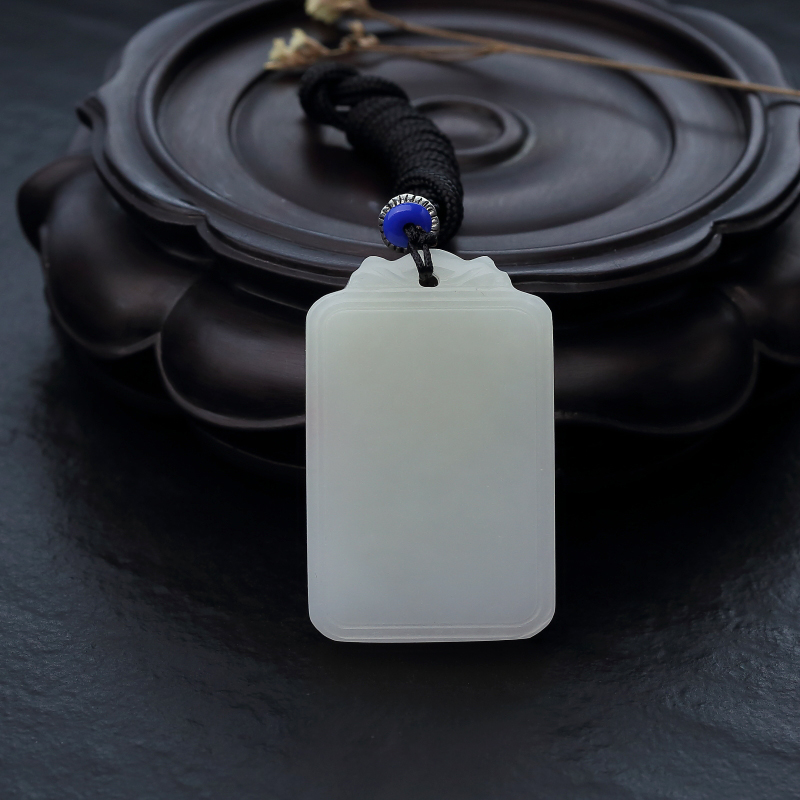 新疆天然和田白玉无事牌吊坠-红掌柜