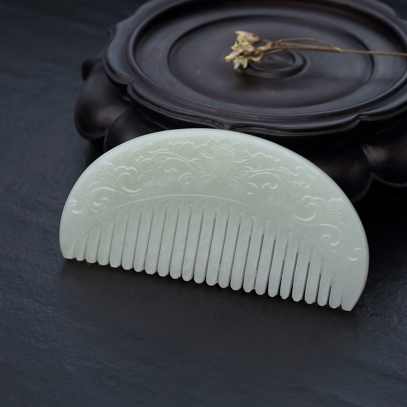 新疆天然和田白玉梳子-红掌柜