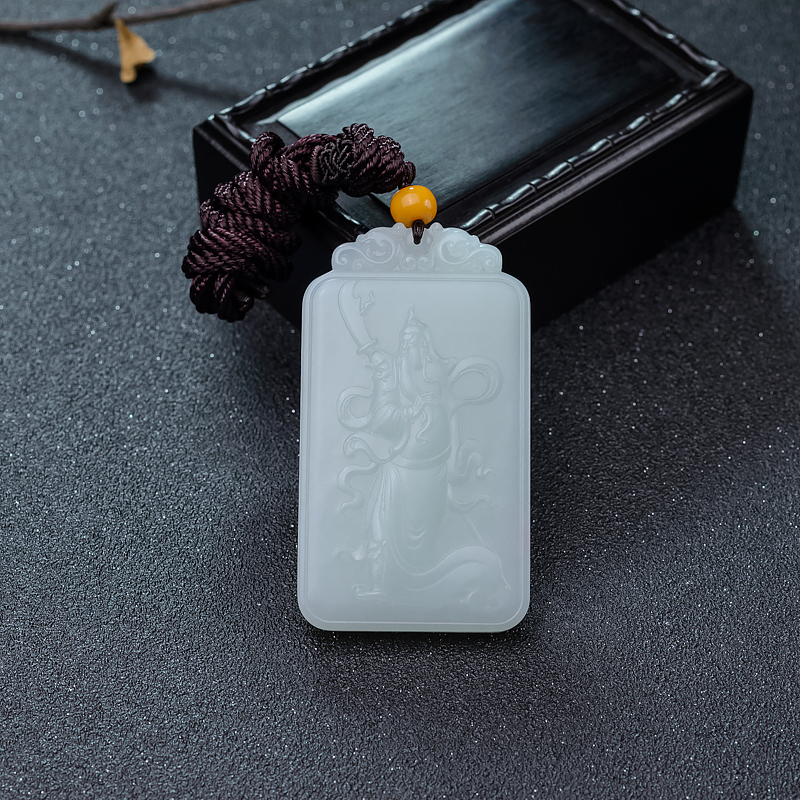 山料和田白玉关公吊坠-红掌柜