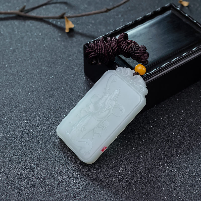 和田白玉关公吊坠-红掌柜