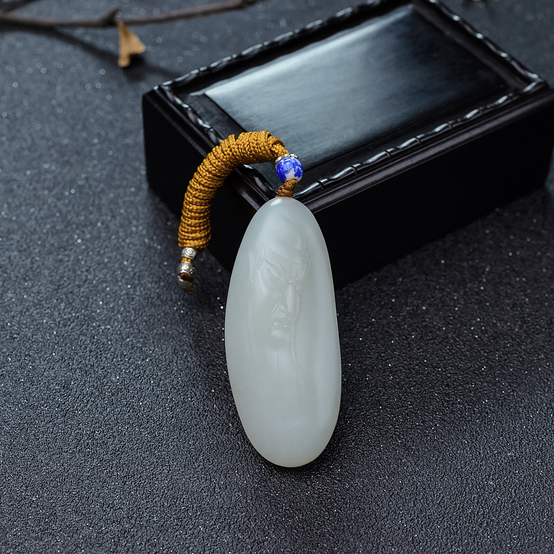 山料和田白玉关公吊坠-红掌柜