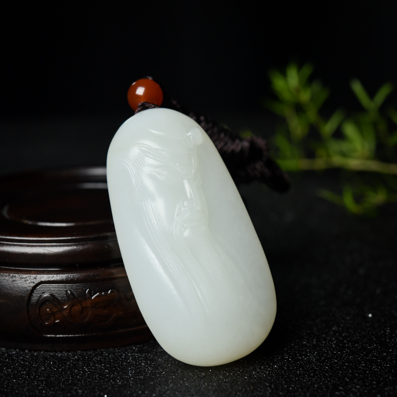 天然山料和田白玉关公吊坠-红掌柜