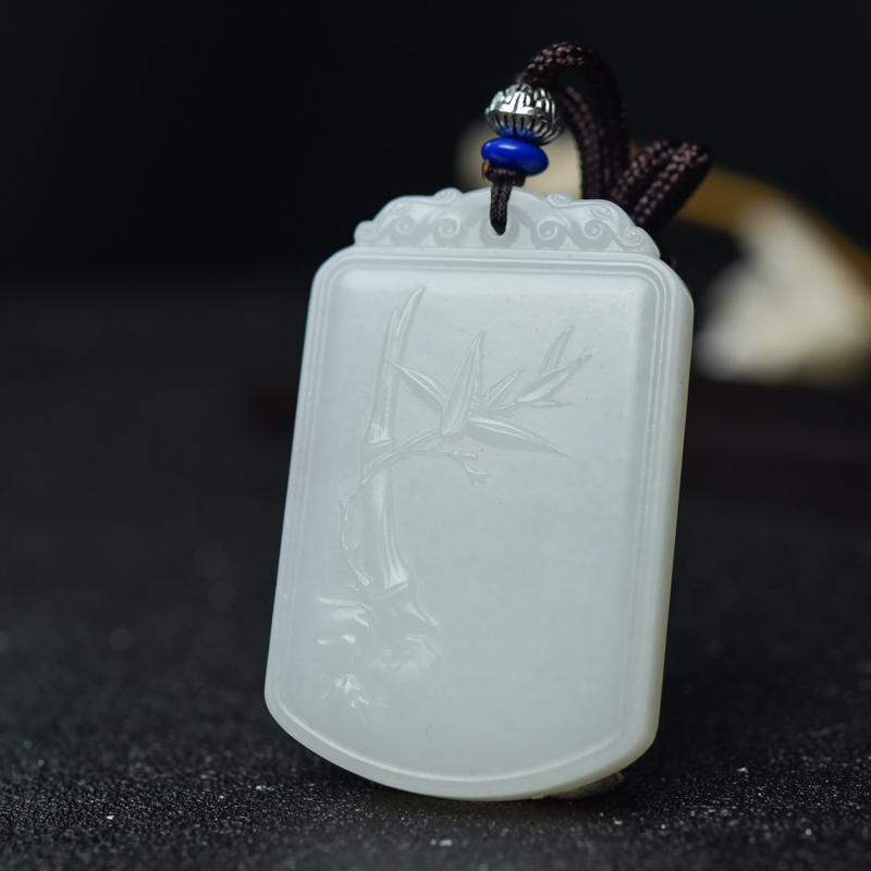 山料和田羊脂白玉竹节吊坠-红掌柜