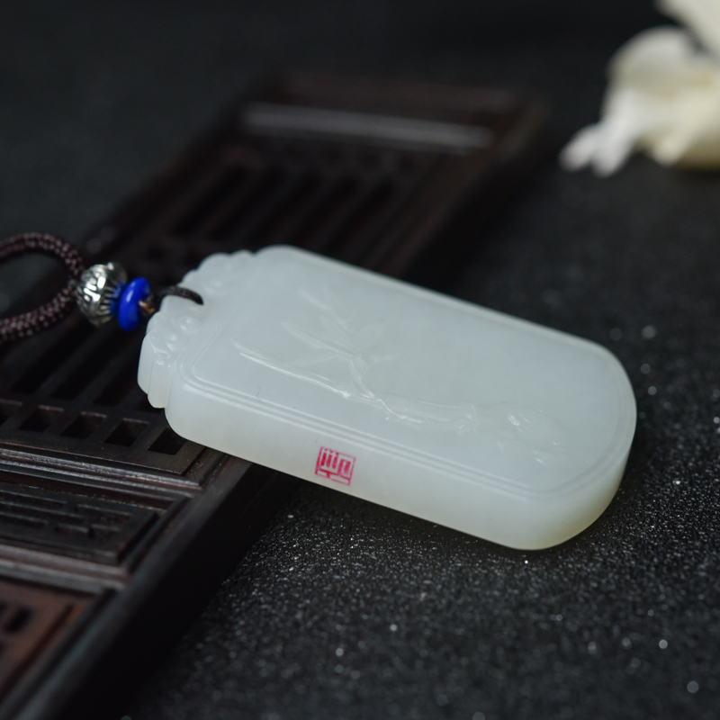 和田羊脂白玉竹节吊坠-红掌柜