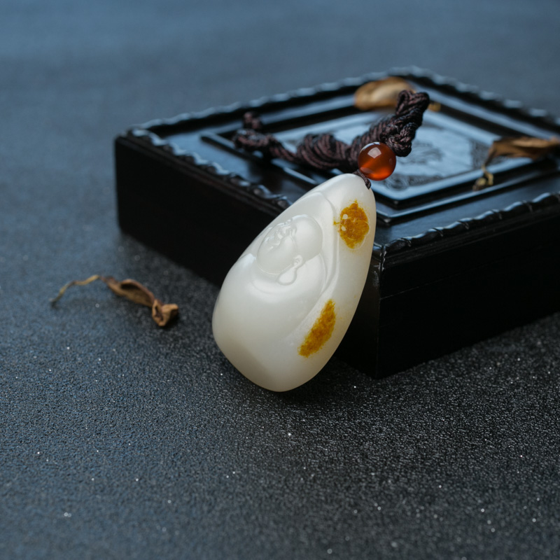 和田羊脂白玉福在眼前吊坠-红掌柜