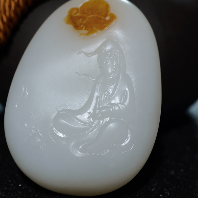 天然山料和田羊脂白玉吊坠-红掌柜