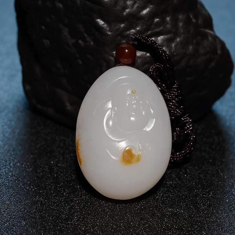 山料和田白玉弥勒佛吊坠-红掌柜