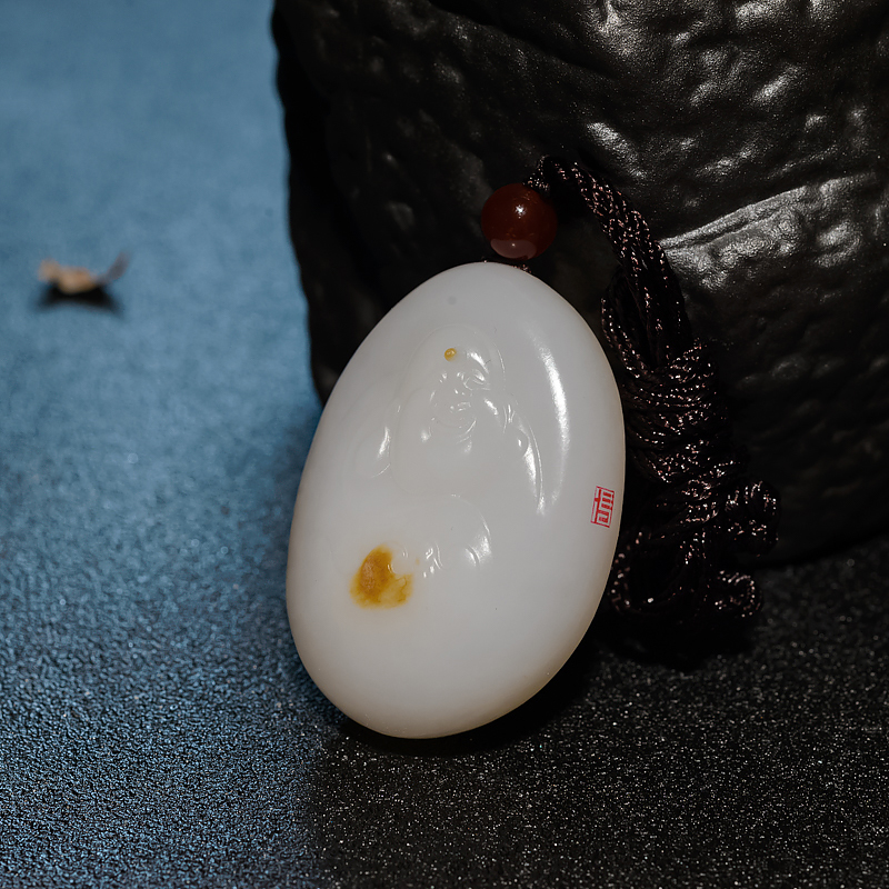 和田白玉弥勒佛吊坠-红掌柜