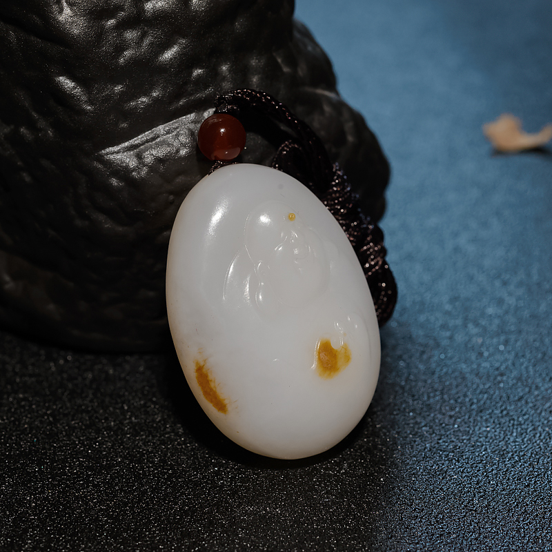 山料和田玉弥勒佛吊坠-红掌柜