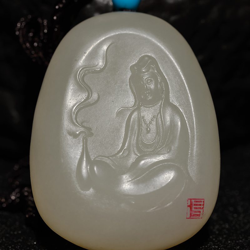 天然和田玉观音吊坠-红掌柜