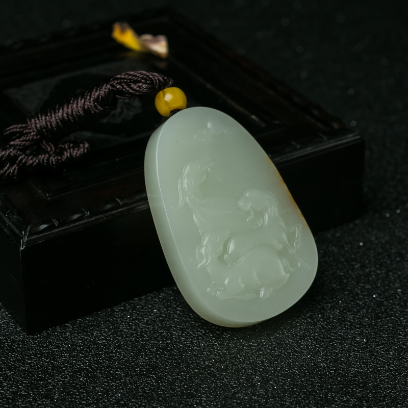 天然和田青白玉三羊开泰吊坠-红掌柜