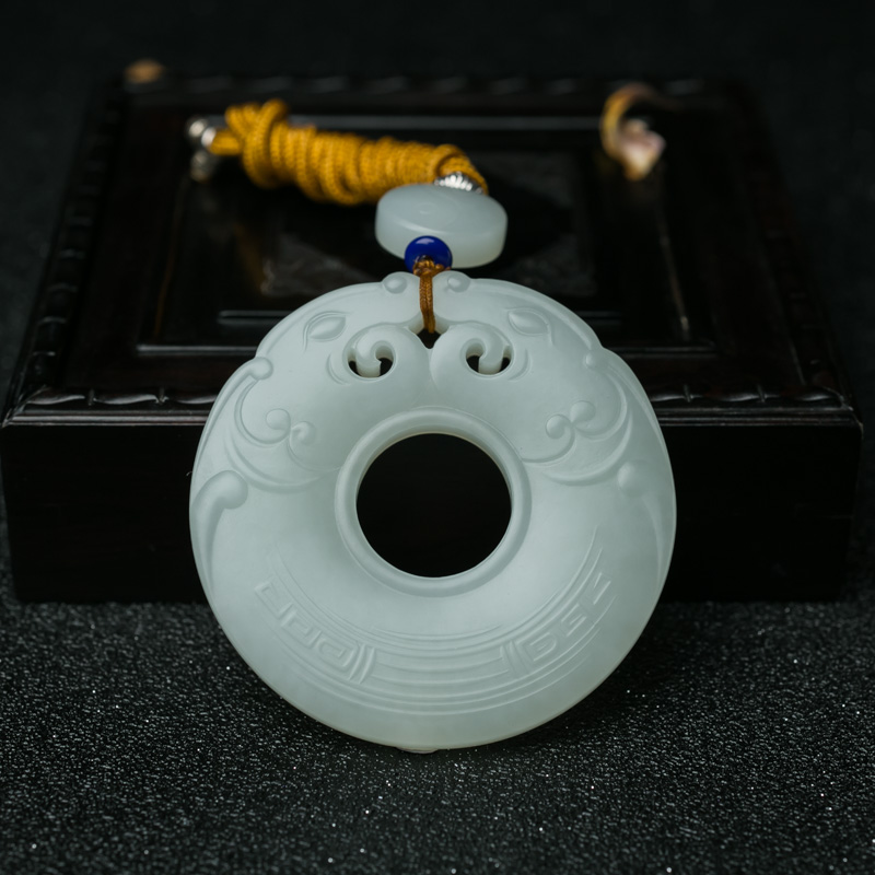 天然山料和田青白玉双龙平安扣吊坠-红掌柜