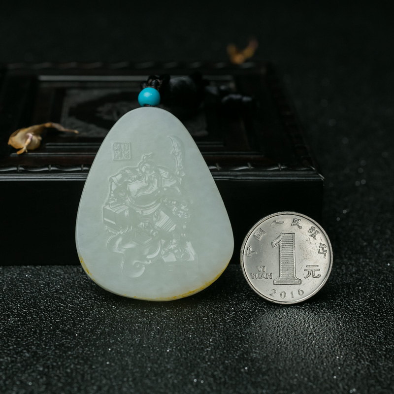 和田青白玉关公吊坠-红掌柜