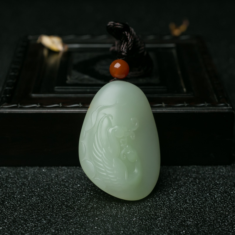 新疆天然山料和田青白玉天鹅吊坠-红掌柜