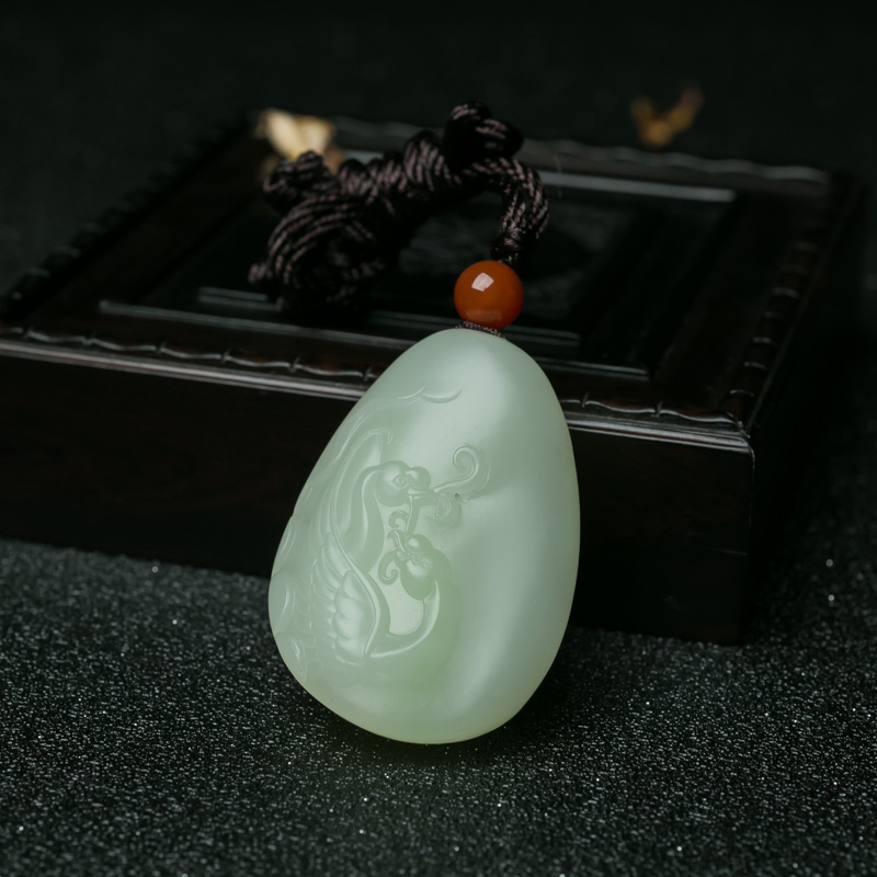 天然山料和田青白玉天鹅吊坠-红掌柜