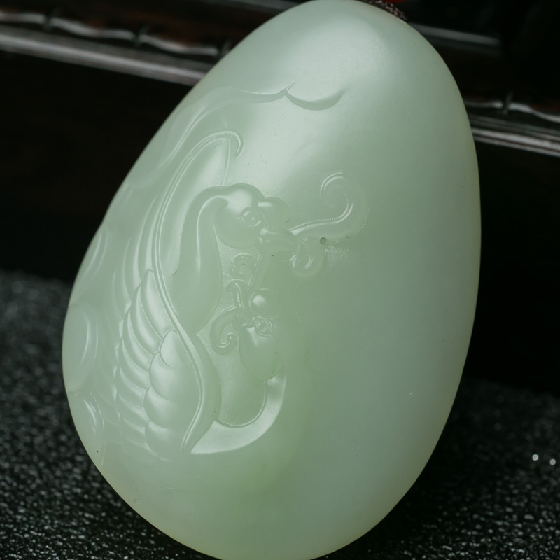山料和田青白玉天鹅吊坠-红掌柜