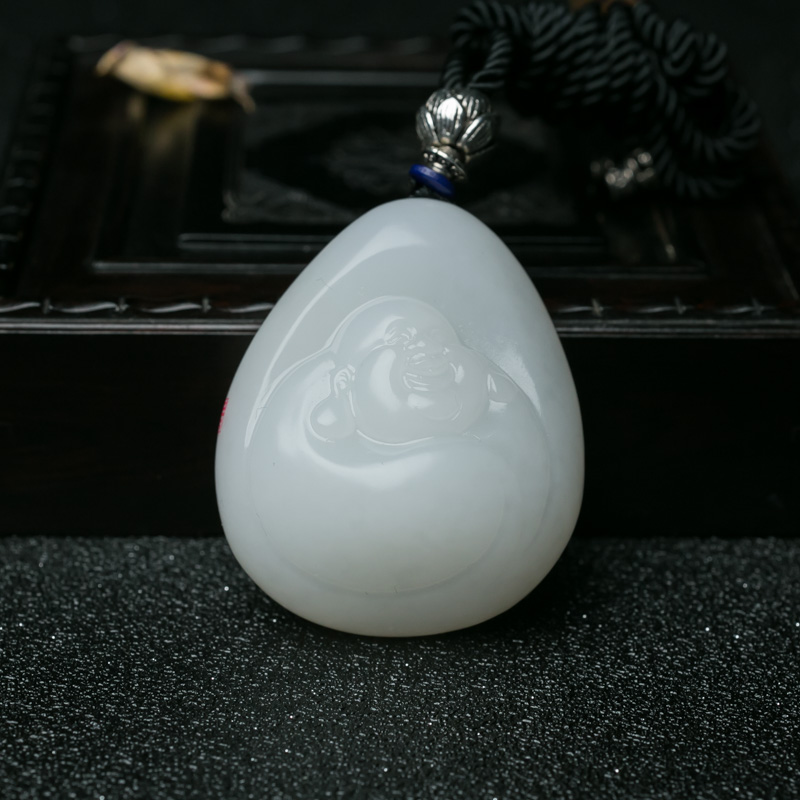 新疆天然山料和田羊脂白玉佛吊坠-红掌柜
