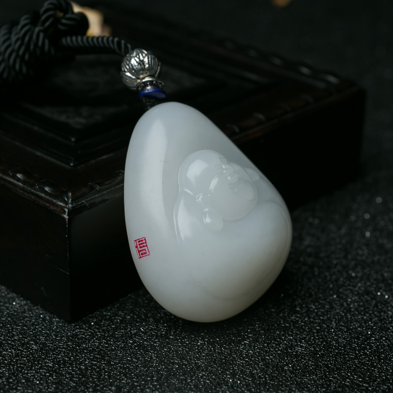 新疆山料和田羊脂白玉佛吊坠-红掌柜