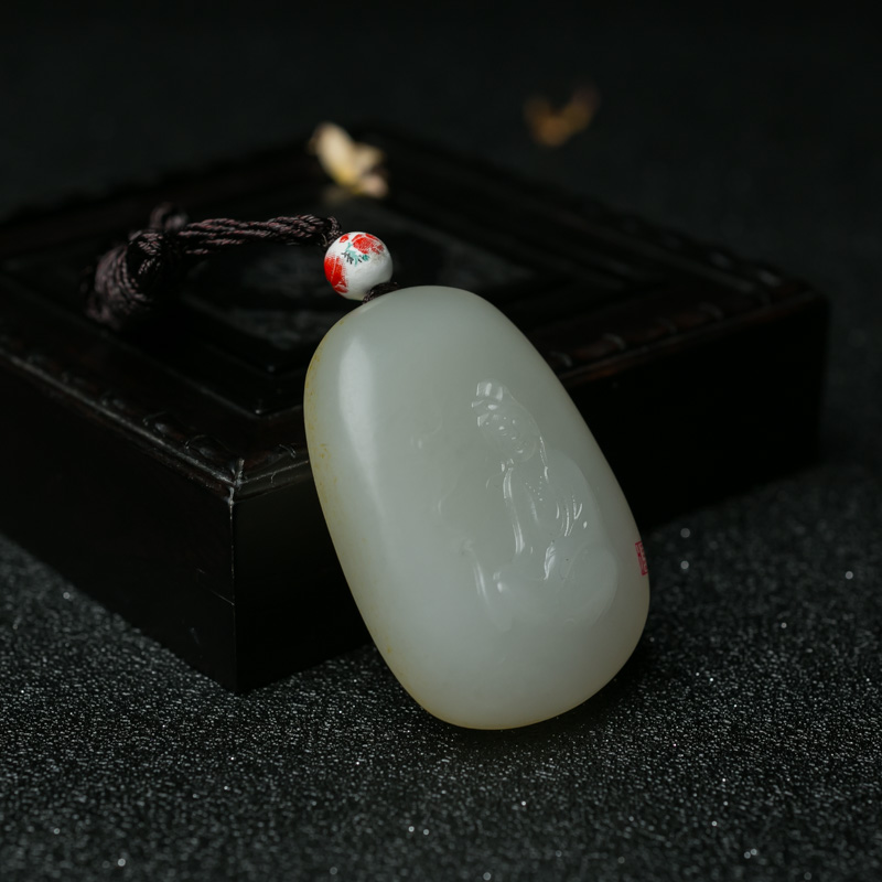 新疆山料和田羊脂白玉观音吊坠-红掌柜