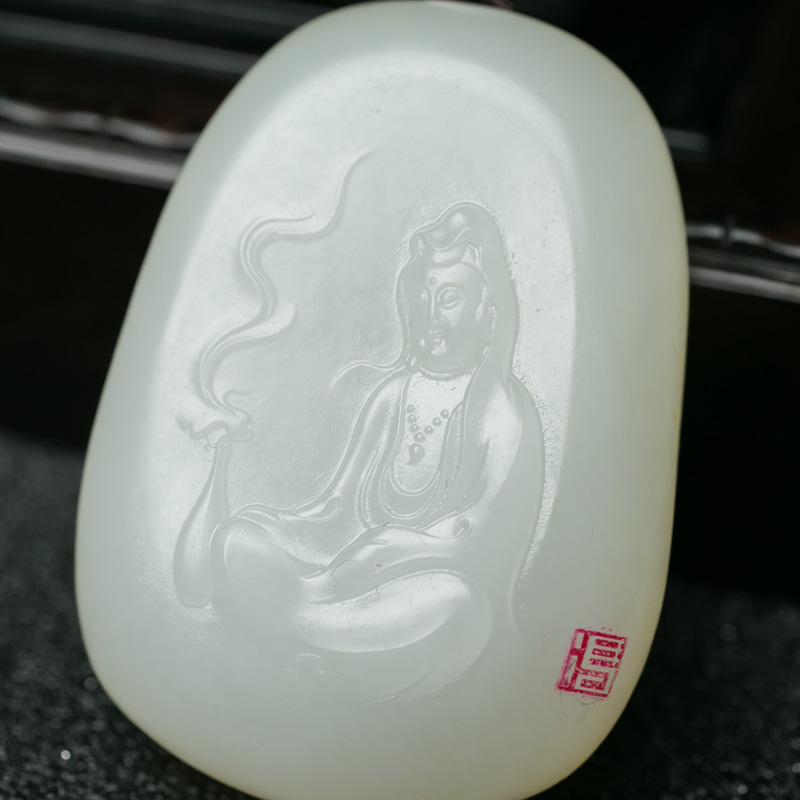 新疆天然山料和田玉观音吊坠-红掌柜