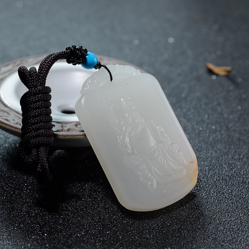 天然和田白玉关公吊坠-红掌柜