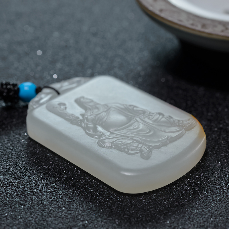 天然山料和田白玉关公吊坠-红掌柜