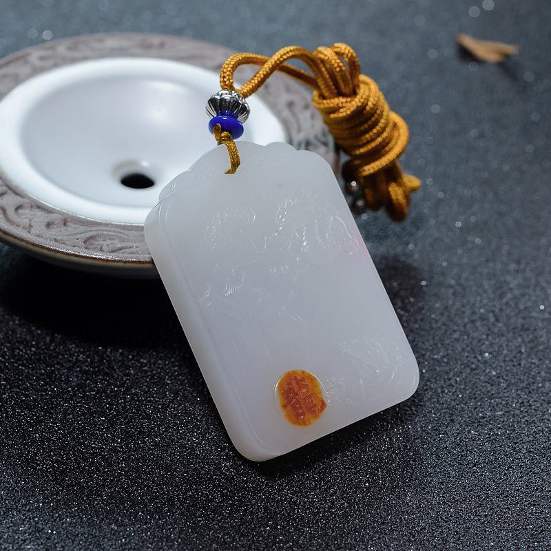 和田白玉鱼跃龙门吊坠-红掌柜