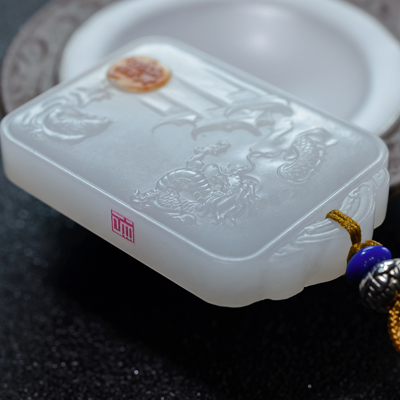 新疆山料和田白玉鱼跃龙门吊坠-红掌柜