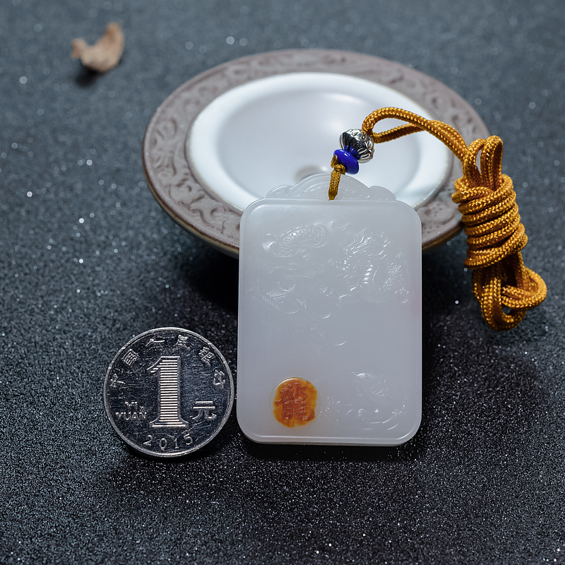 天然新疆山料和田白玉鱼跃龙门吊坠-红掌柜