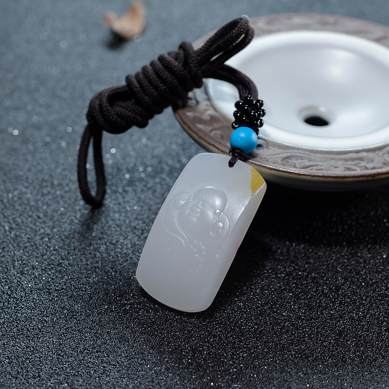 山料和田玉弥勒佛吊坠-红掌柜