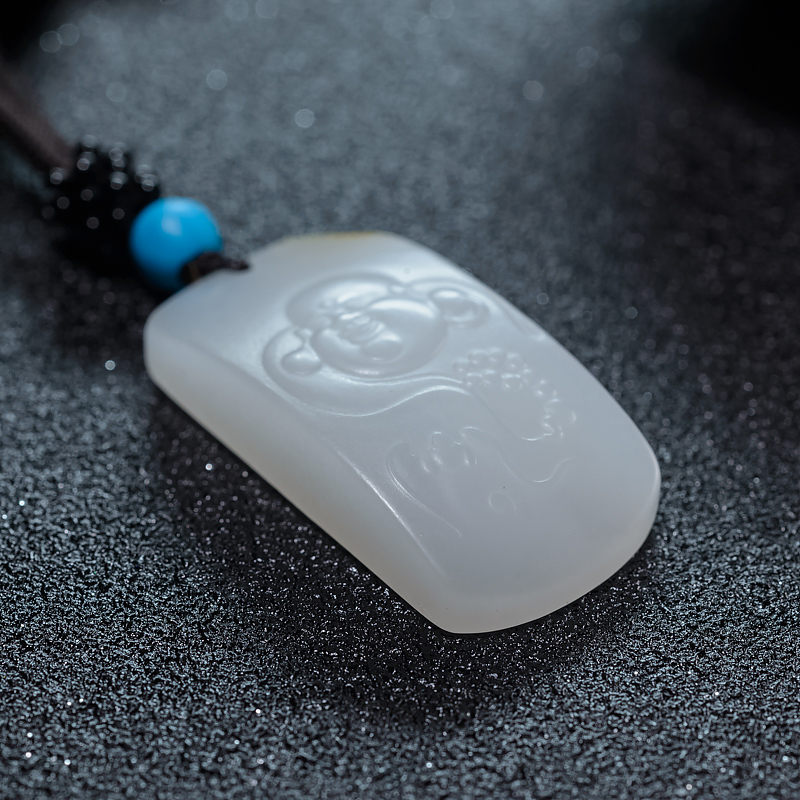 天然山料和田白玉弥勒佛吊坠-红掌柜