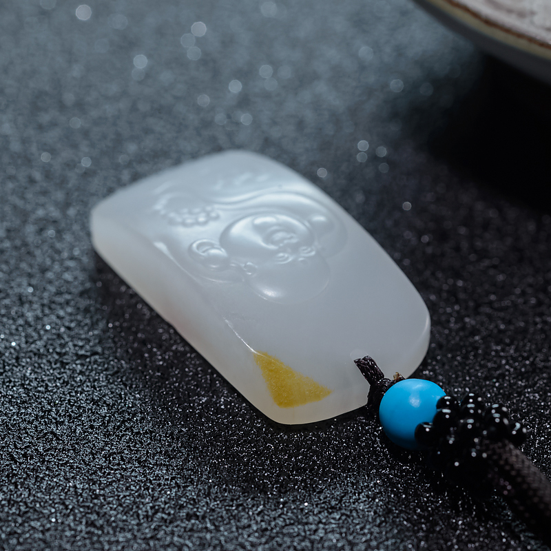 新疆山料和田白玉弥勒佛吊坠-红掌柜