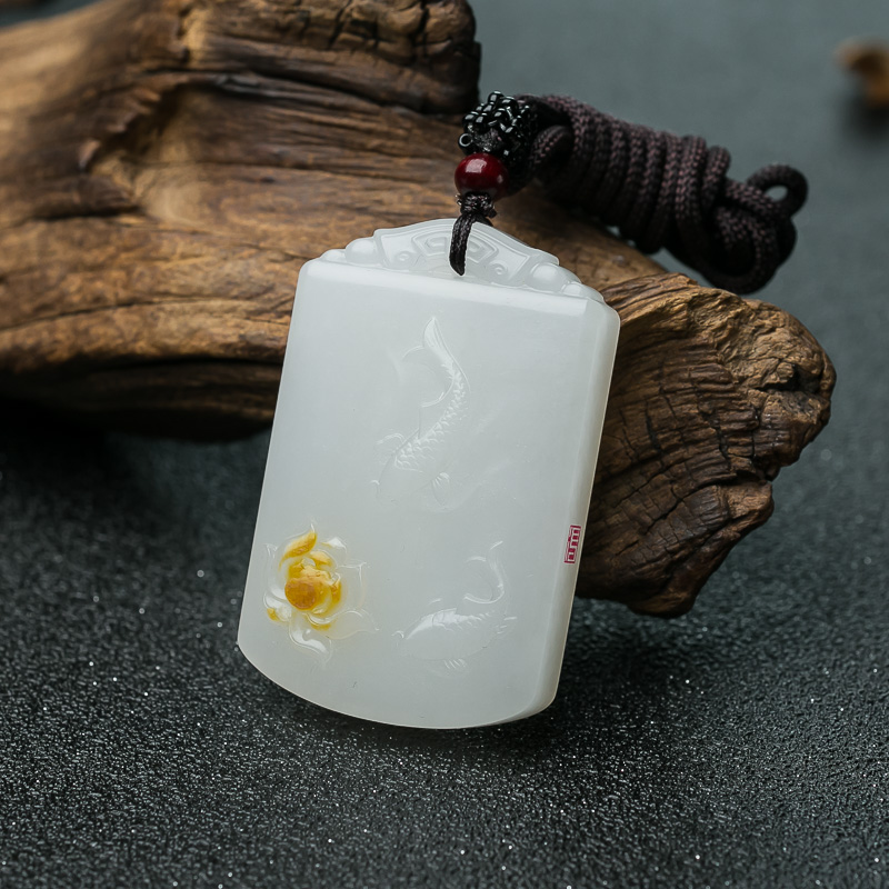 和田羊脂白玉连年有余吊坠-红掌柜