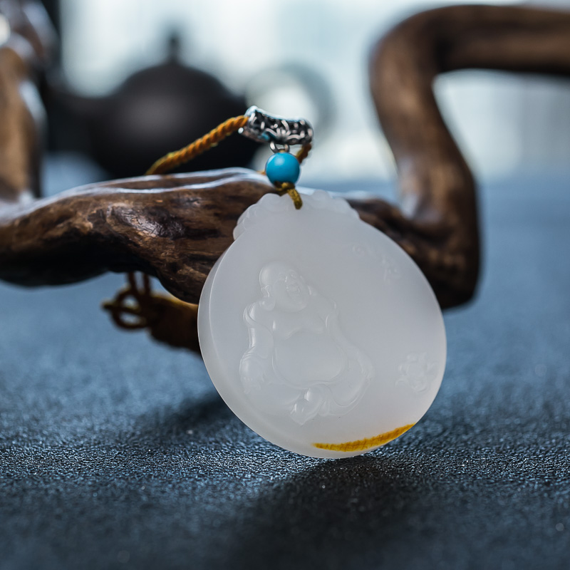 天然青海山料和田羊脂白玉吊坠-红掌柜