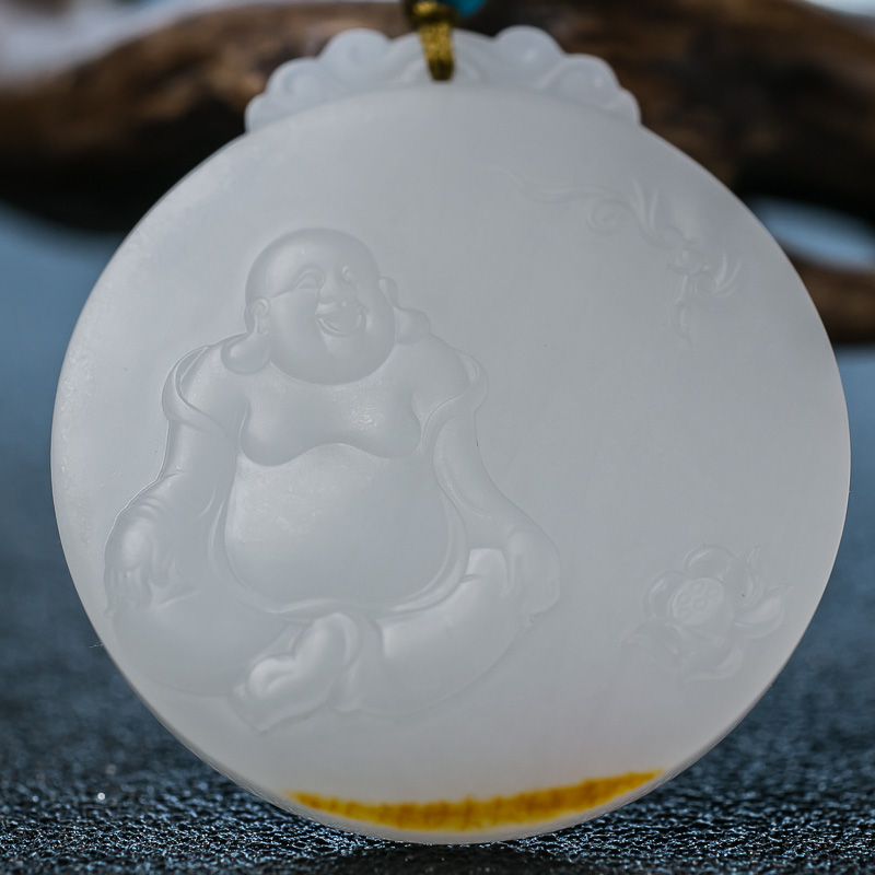 天然山料和田羊脂白玉福在眼前吊坠-红掌柜