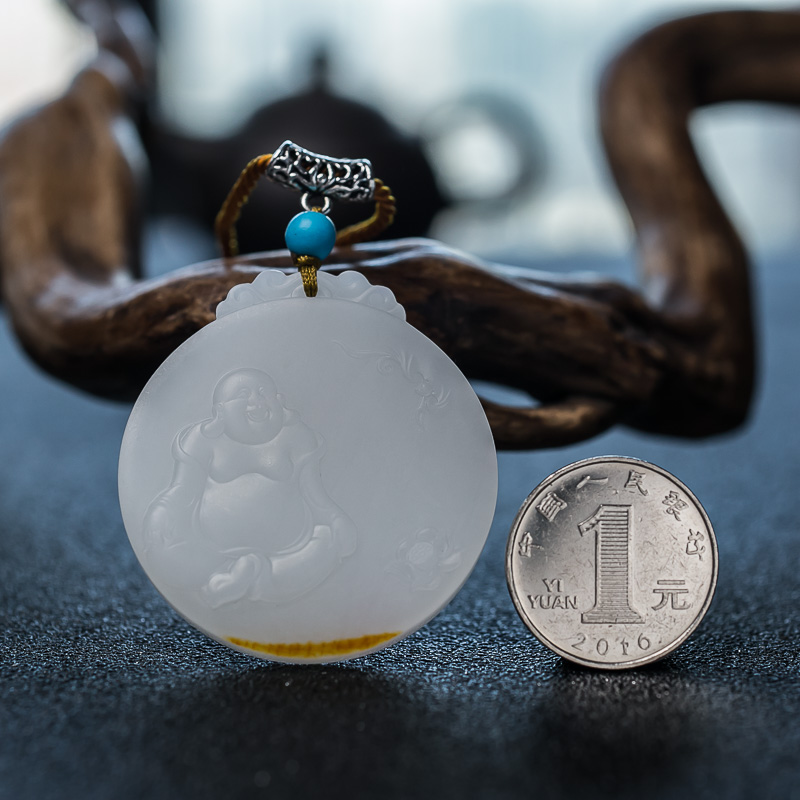天然青海山料和田羊脂白玉福在眼前吊坠-红掌柜