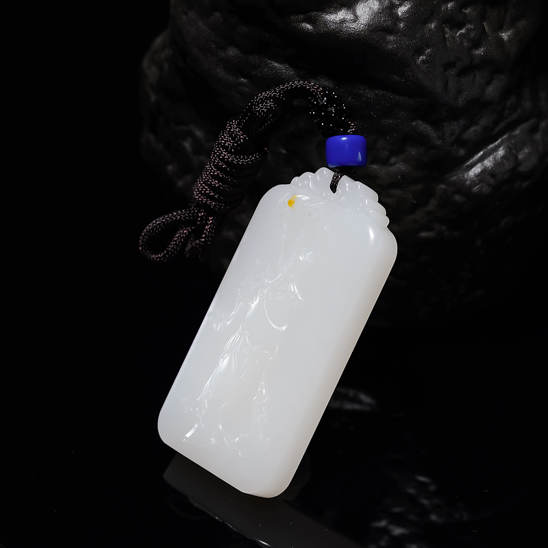 天然山料和田羊脂白玉关公吊坠-红掌柜