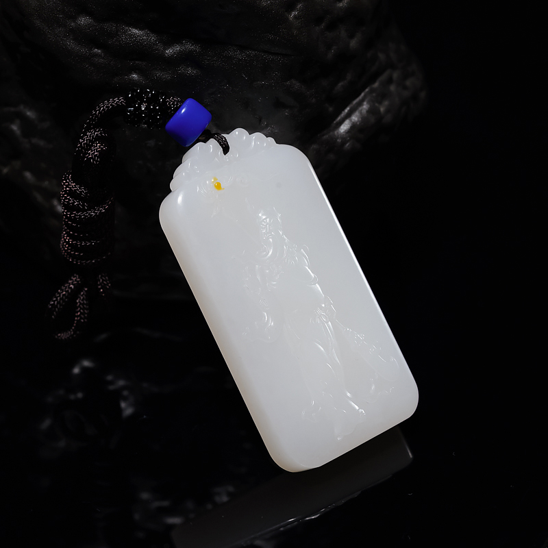 青海山料和田羊脂白玉关公吊坠-红掌柜