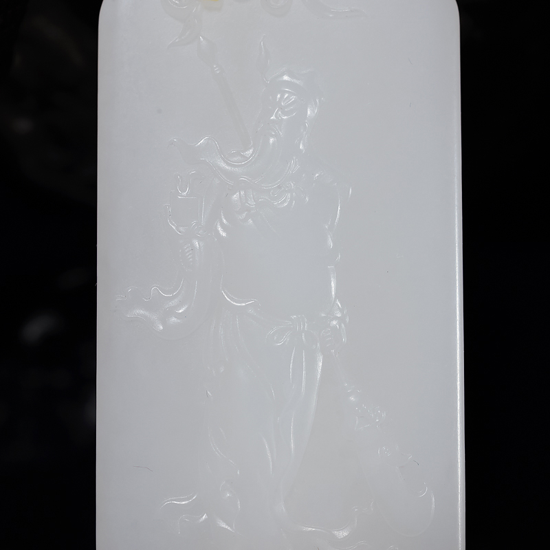 青海天然山料和田玉关公吊坠-红掌柜