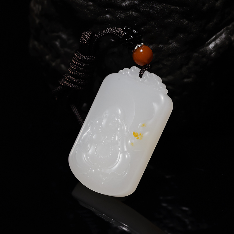 和田羊脂白玉福在眼前吊坠-红掌柜