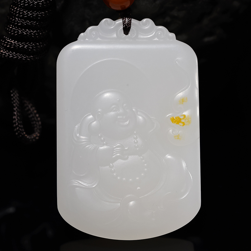 天然青海和田羊脂白玉福在眼前吊坠-红掌柜