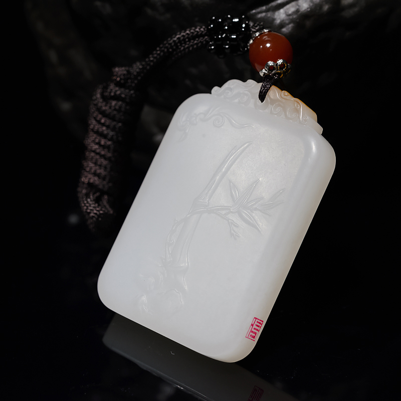 天然山料和田羊脂白玉富足吊坠-红掌柜