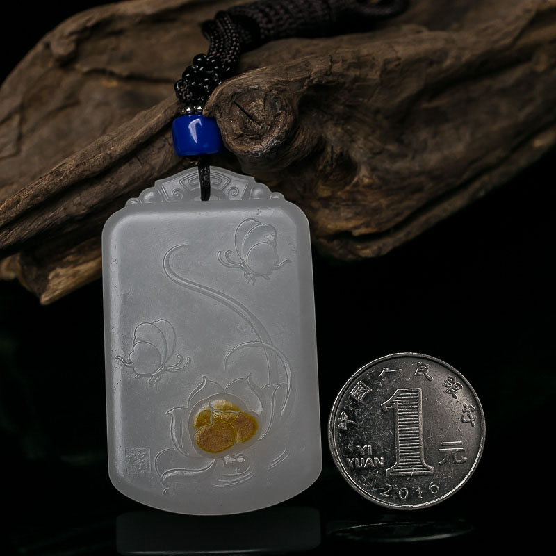 山流水料羊脂白玉蝶恋花挂坠-红掌柜