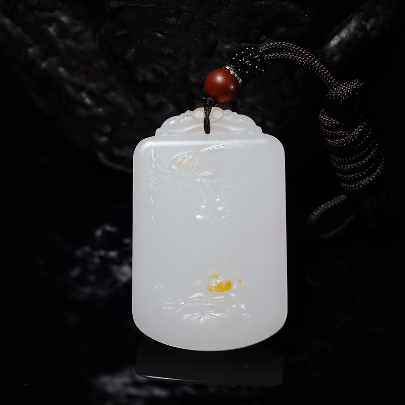 山料和田羊脂白玉喜事连连吊坠-红掌柜