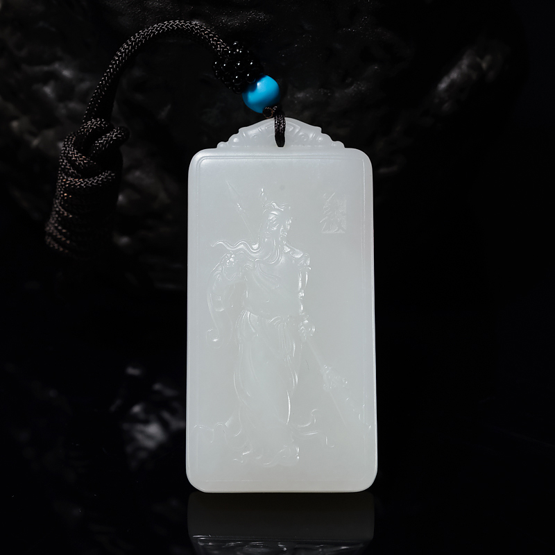 山料和田羊脂白玉关公吊坠-红掌柜