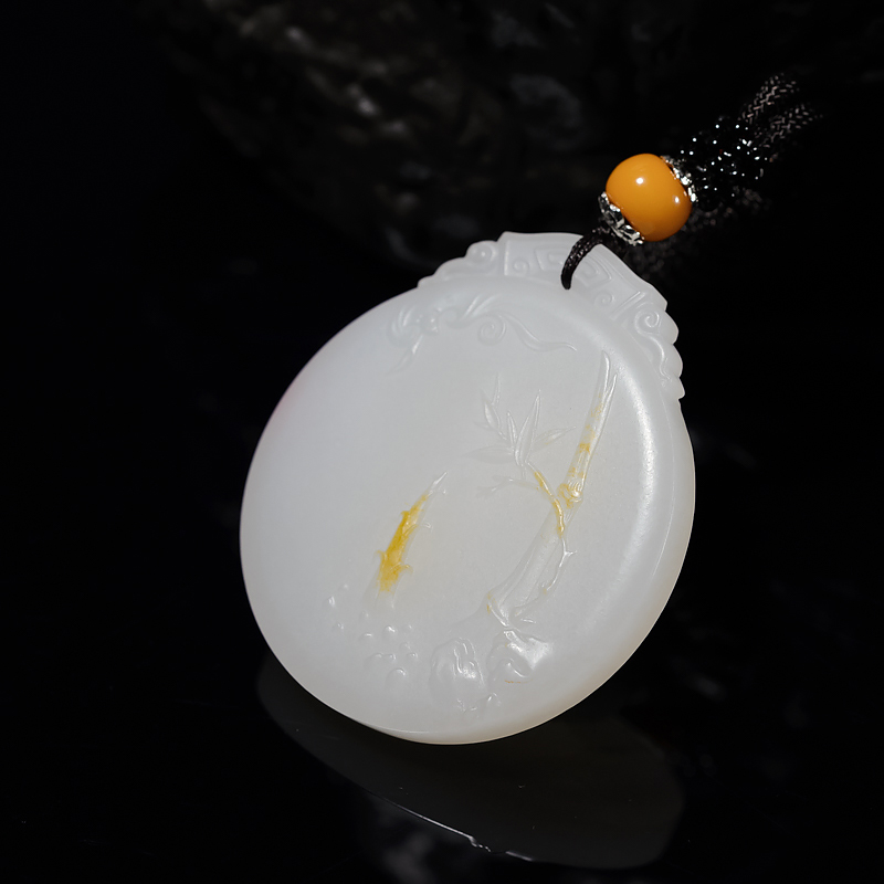 和田羊脂白玉祝福吊坠-红掌柜