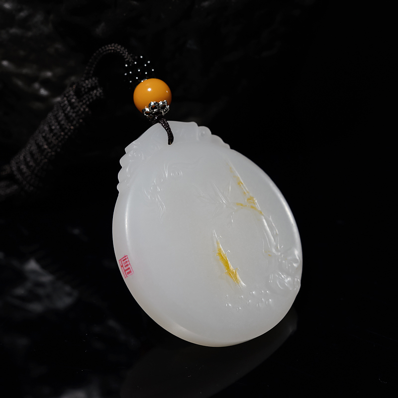 山料和田羊脂白玉吊坠-红掌柜