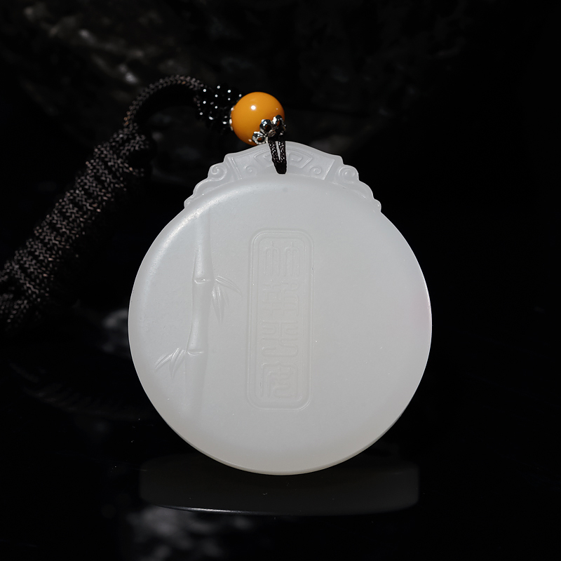 和田羊脂白玉吊坠-红掌柜