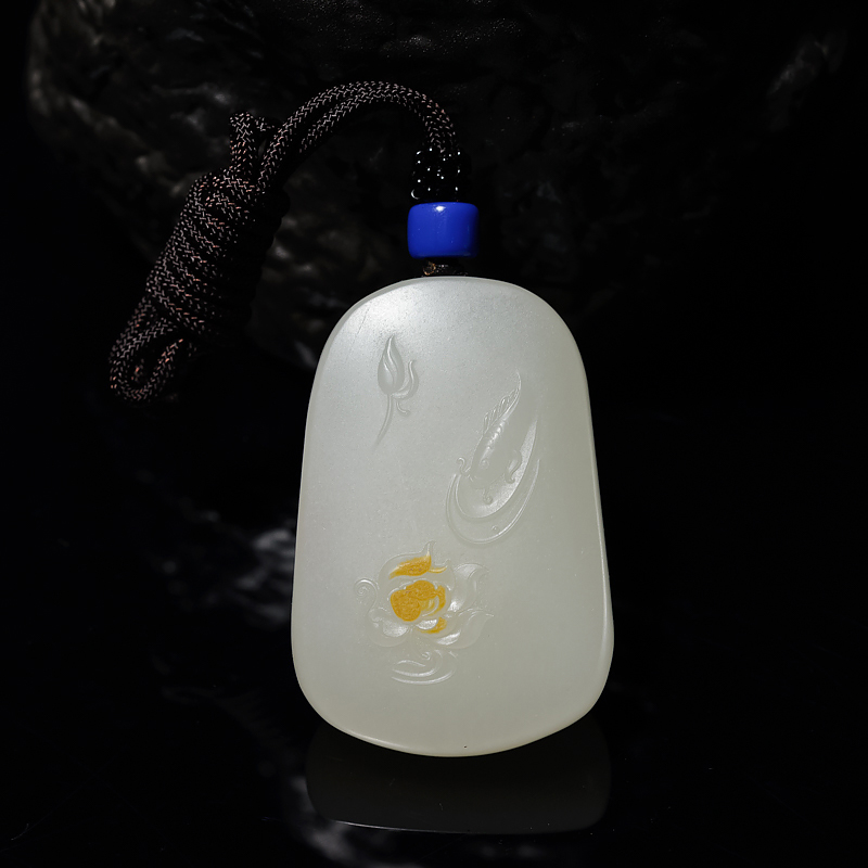 山料和田青白玉连年有余吊坠-红掌柜