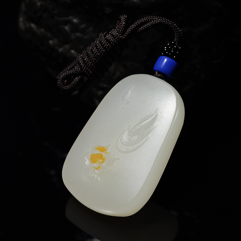 和田青白玉连年有余吊坠-红掌柜